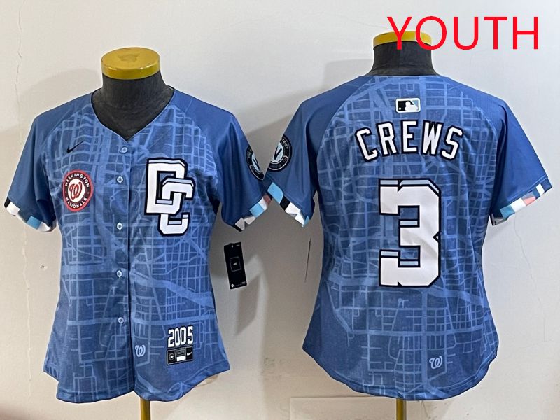 Youth Washington Nationals #3 Crews Blue Joint Name 2025 Nike MLB Jersey style 9